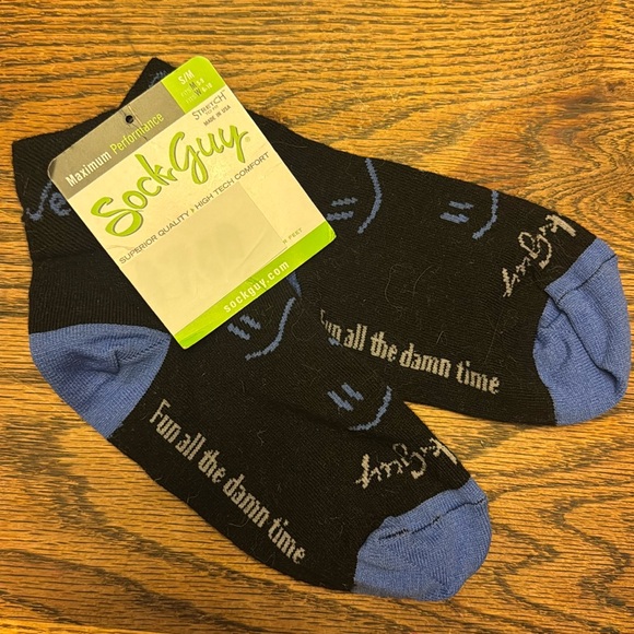 Sock Guy socks FUN ALL THE DAMN TIME NEW blue black 🙂 smiles small/medium S/M - Picture 1 of 5